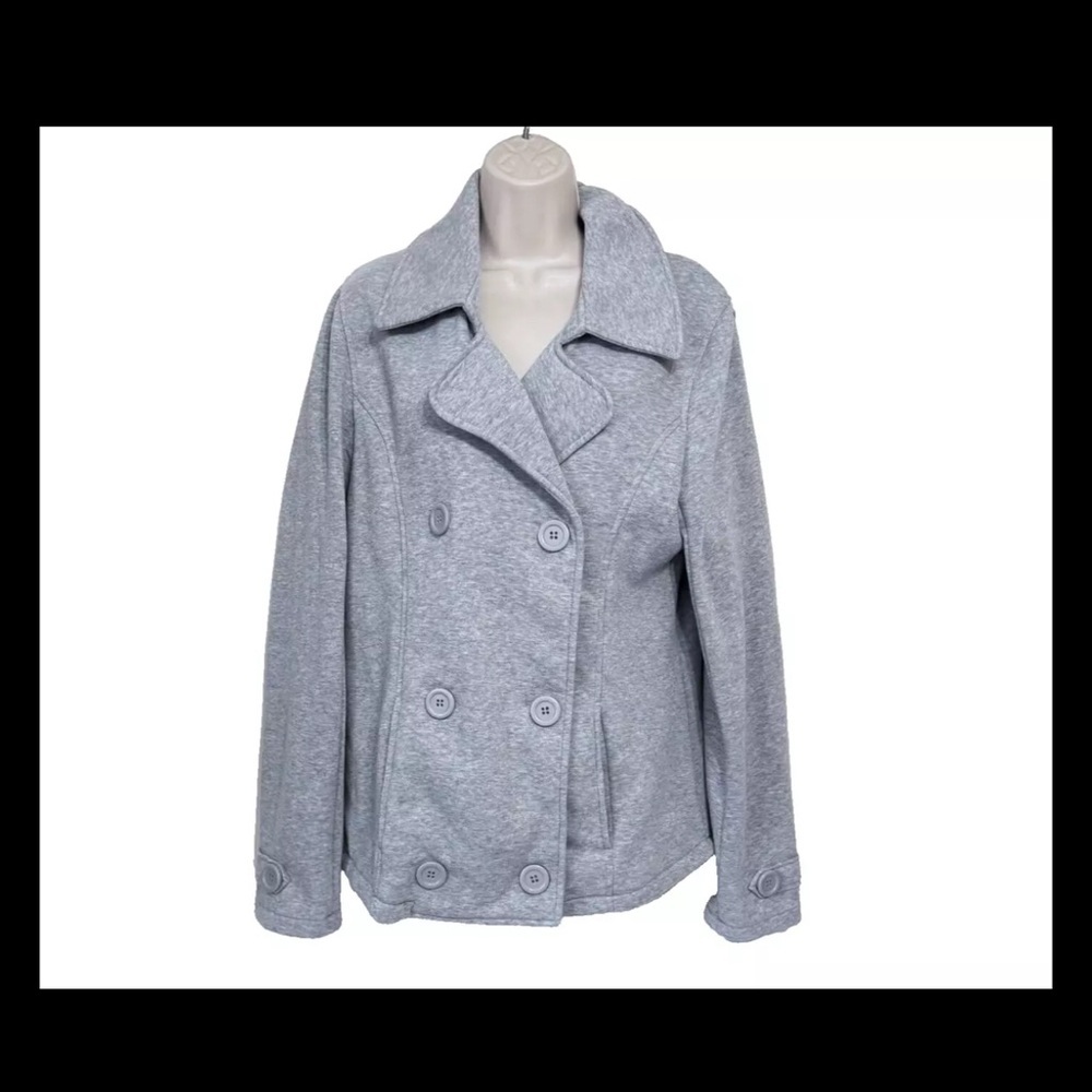 Vintage Y Apparel Double Breasted Women's Winter Peacoat 2XL Gray Fleece Pockets